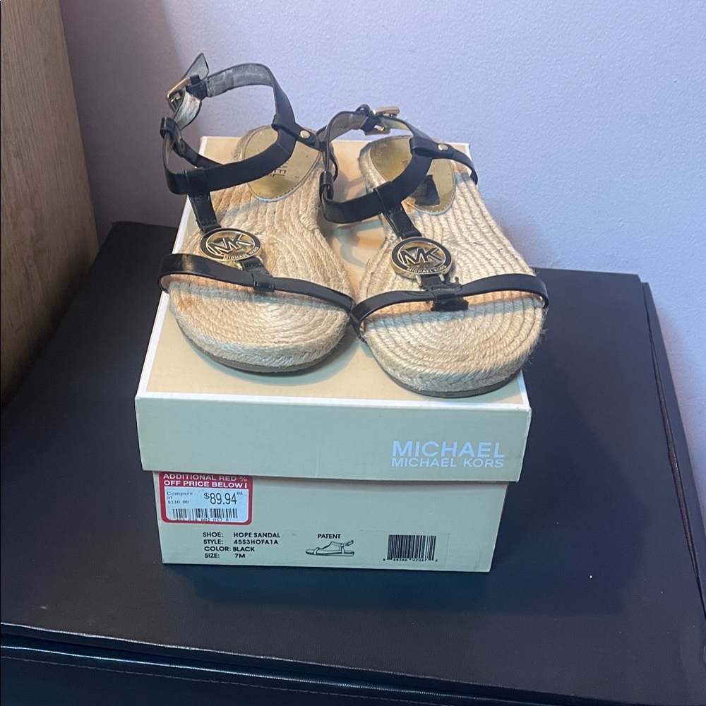 Michael Kors Black and Tan Espadrille Sandals